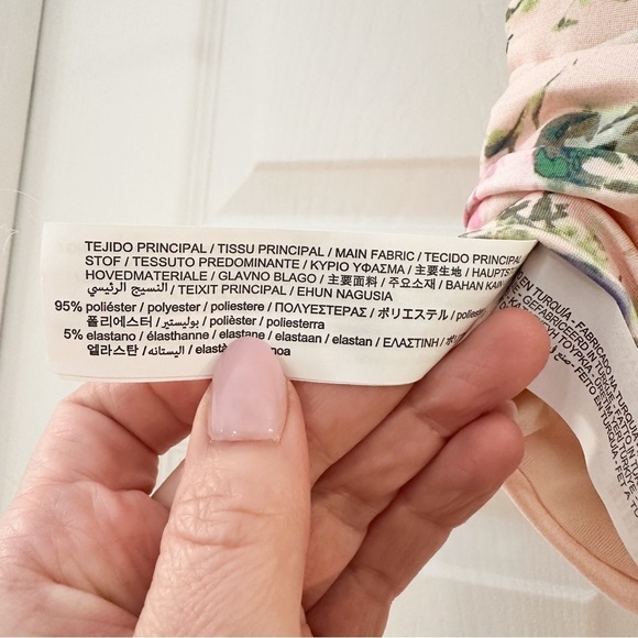 NWT Zara Pale Pink Blue Floral Deep V Cropped Halter Neck Ruched Top sz Small - Picture 11 of 11